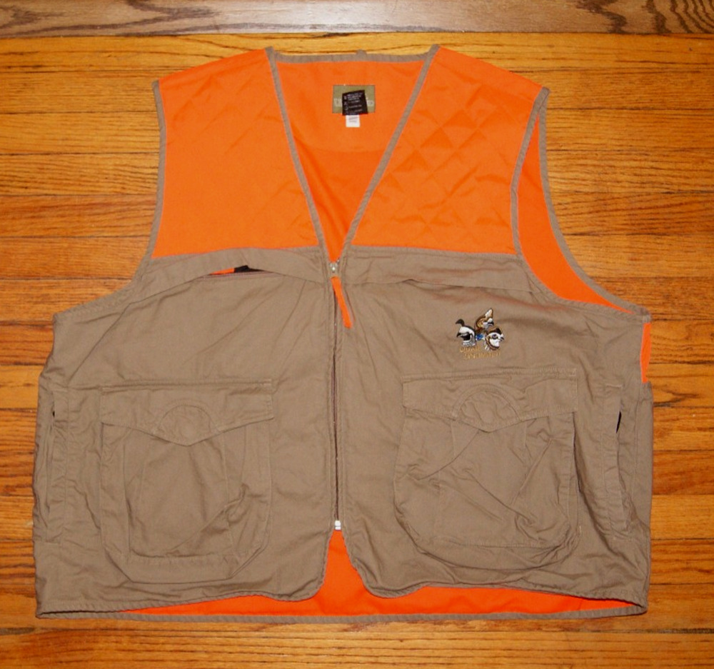 Vintage Quail Unlimited Upland Hunting Vest In Blaze Orange Khaki Men's Sz XL